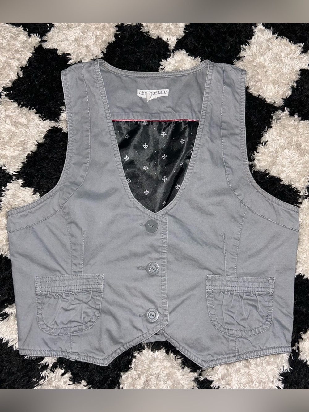 Y2K Aeropostale Vest 100% Cotton Large Gray Pockets 2000s Alice Cullen Preppy